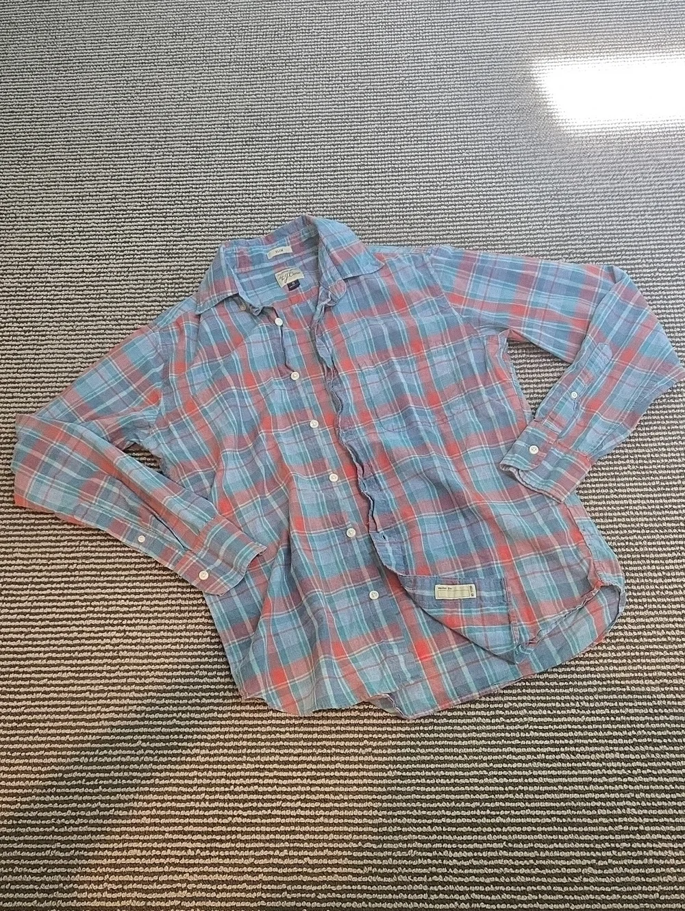 J.Crew Men's Blue & Red Plaid Button-Up Shirt